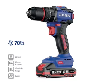 Exen En 272 Ds 21 V. 2 Ah. 70 Nm. Kömürsüz Darbeli Şarjlı Matkap