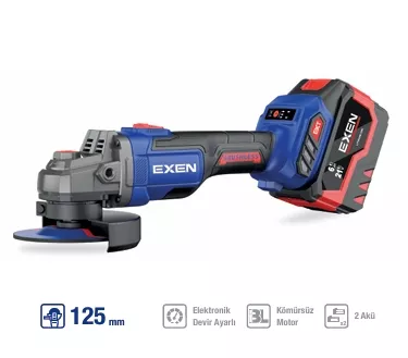 Exen EN 456 ATS 21V 6 AH 125 MM Kömürsüz Şarjlı Avuç Taşlama